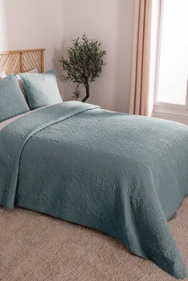 Sprei Arabesque 240 x 260 cm - Mineraalblauw - Met 2 Kussenslopen - Polyester - Bedsprei - Beddensprei -