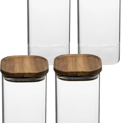 5Five Voorraadpot voedsel - 4x - glas met acacia houten deksel - 1300 ml - met luchtdichte deksel