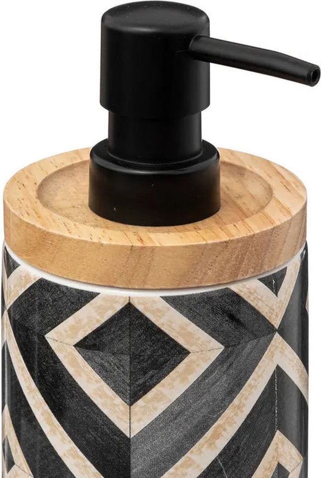 5Five Zeeppompje/dispenser Canvas - zwart - 8 x 19 cm - 270 ml - bamboe/kunststeen
