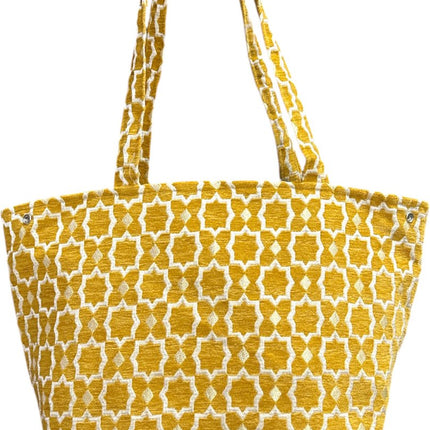 Marokkaanse Handgemaakte Fluwelen XL Shopper met Gouden Accenten - Tote Bag - Okergeel