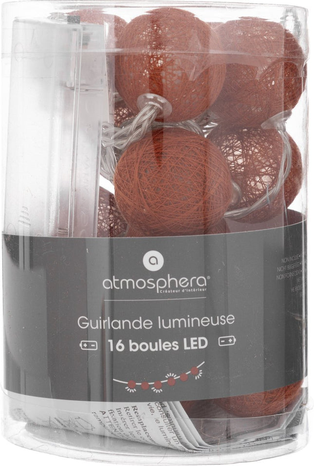 Atmosphera Lichtslinger - 16 verlichte balletjes/bollen 35 mm - terracotta - 255 cm - batterijen