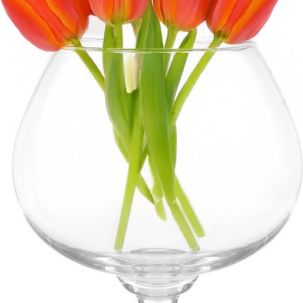 Giftdecor Bloemenvaas op voet Cognac - transparant glas - D16 x H22 cm - boeketvaas - 5 liter