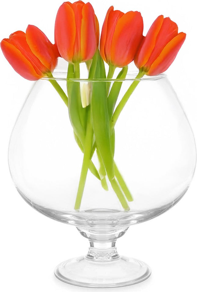 Giftdecor Bloemenvaas op voet Cognac - transparant glas - D16 x H22 cm - boeketvaas - 5 liter