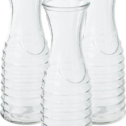 Secret de Gourmet schenk Karaf - 3x - 1 liter - glas - D10 x H26 cm - Met uitlopende hals - Waterkan - Sapkan
