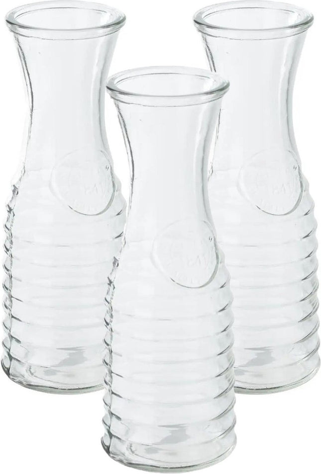 Secret de Gourmet schenk Karaf - 3x - 1 liter - glas - D10 x H26 cm - Met uitlopende hals - Waterkan - Sapkan