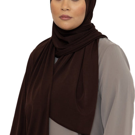 Jersey Hoofddoek - Hijab - Sjaal - Turban - Dames Hoofddoek - Islamitisch Hoofddeksel - 70x180 cm - Kleur Donkerbruin