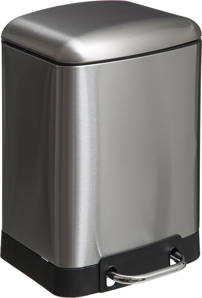 5Five Prullenbak/pedaalemmer - zilver - metaal - 6 liter - 23 x 22 x 32 cm - toilet/badkamer