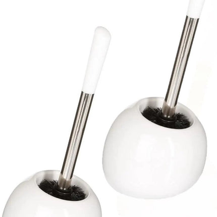 2x 5five wc-/toiletborstel met houder rond - wit glans - keramiek - 36 cm