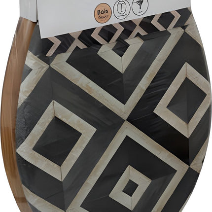 5five Toiletbril, canvas flap - geruit tegelmotief - zwart & gebroken wit