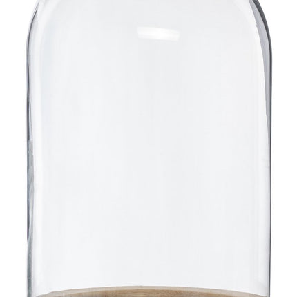 Atmosphera Home decoratie glazen stolp op houten plateau - glas/lichtbruin - D15 x H24 cm - Woonaccessoires