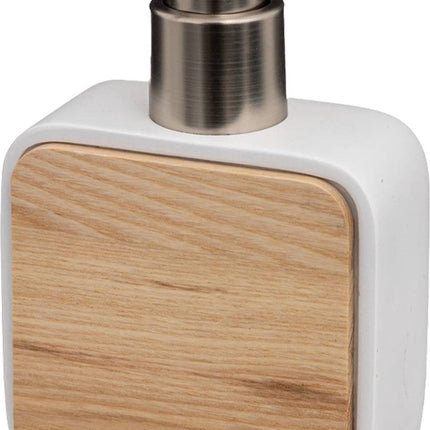 5Five zeeppompje/zeepdispenser - wit - 10 x 15 cm - 200 ml - bamboe/kunststeen - badkamer hygiene
