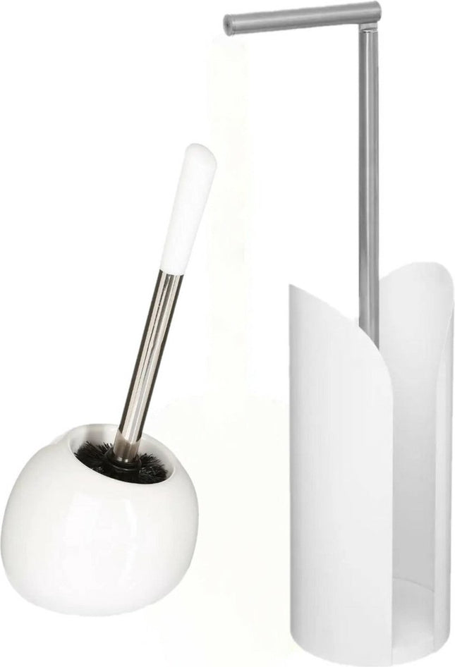 5Five - WC-borstel/toiletborstel met toiletrolhouder set in het wit