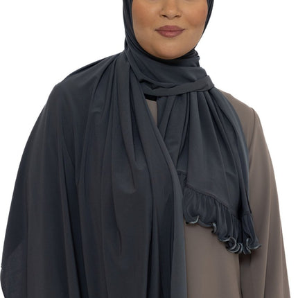 Ruffle Jersey Hoofddoek - Hijab - Riffle Sjaal - Premium - Turban - Dames Hoofddoek - Islamitisch Hoofddeksel - 70x180 cm - Kleur Antraciet