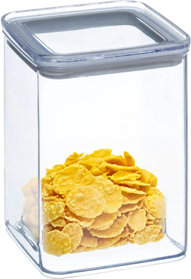 5Five Voorraadpot - 2x - keuken/voedsel - kunststof - 1000 ml - luchtdichte deksel - transparant - 10 x 10 x 14 cm