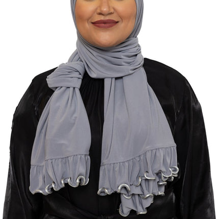 Ruffle Jersey Hoofddoek - Hijab - Riffle Sjaal - Premium - Turban - Dames Hoofddoek - Islamitisch Hoofddeksel - 70x180 cm - Kleur Lichtgrijs