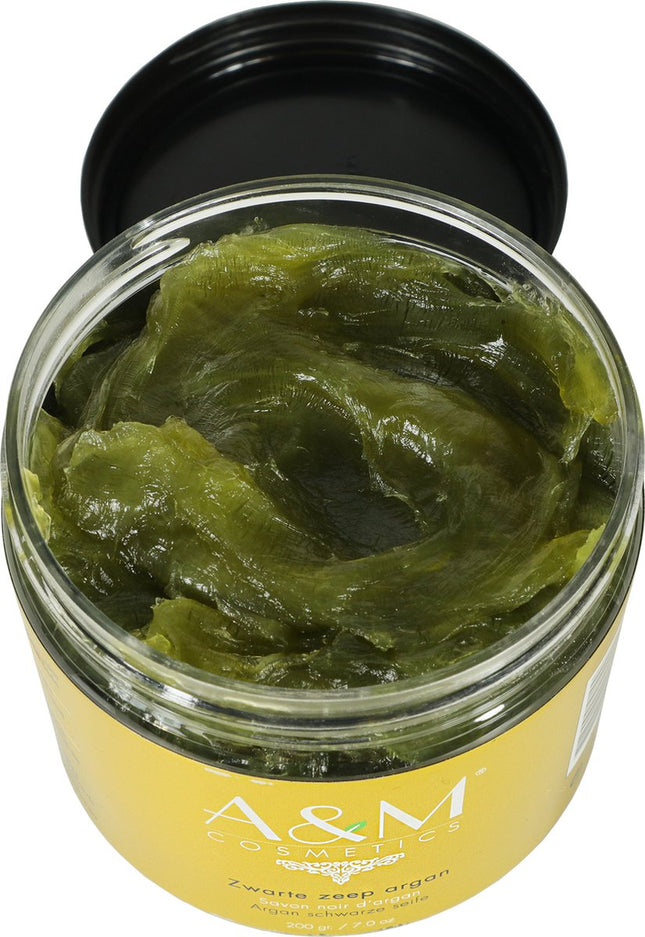 Zwarte Zeep - Argan - 200 gr - Eucalyptus - Bevat vitaminen A, B en IJzer - Bodyscrub