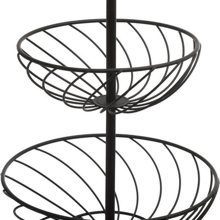Dubbele etagere fruitschaal/fruitmand rond zwart metaal 27 x 39 cm - Fruitschalen/fruitmanden - Draadmand van metaal