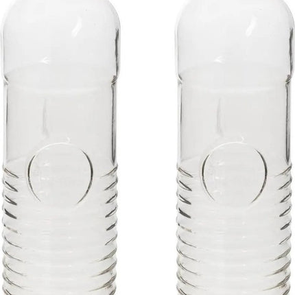 Waterflessen/drinkflessen - 2x - D8 x H29 cm - 1 liter - ribbel glas