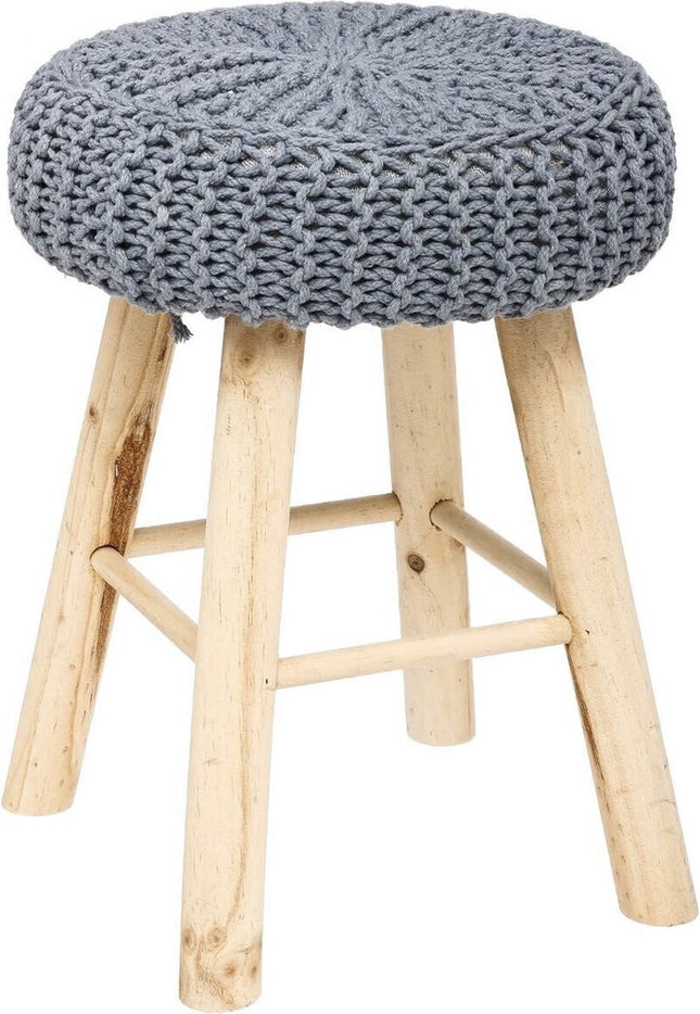 Atmosphera Ribcord krukje model Ibiza - donkergrijs - hout/stof - D31 x H43 cm - bijzet stoeltjes