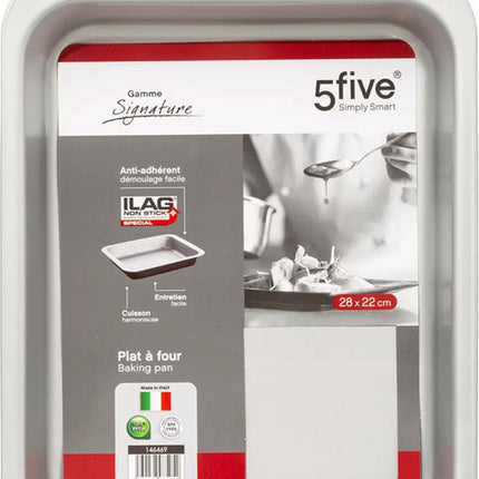 5Five Ovenschaal of bakvorm/diepe bakplaat Backery Pro - metaal - anti-aanbak laag - zwart - 28 x 22 cm