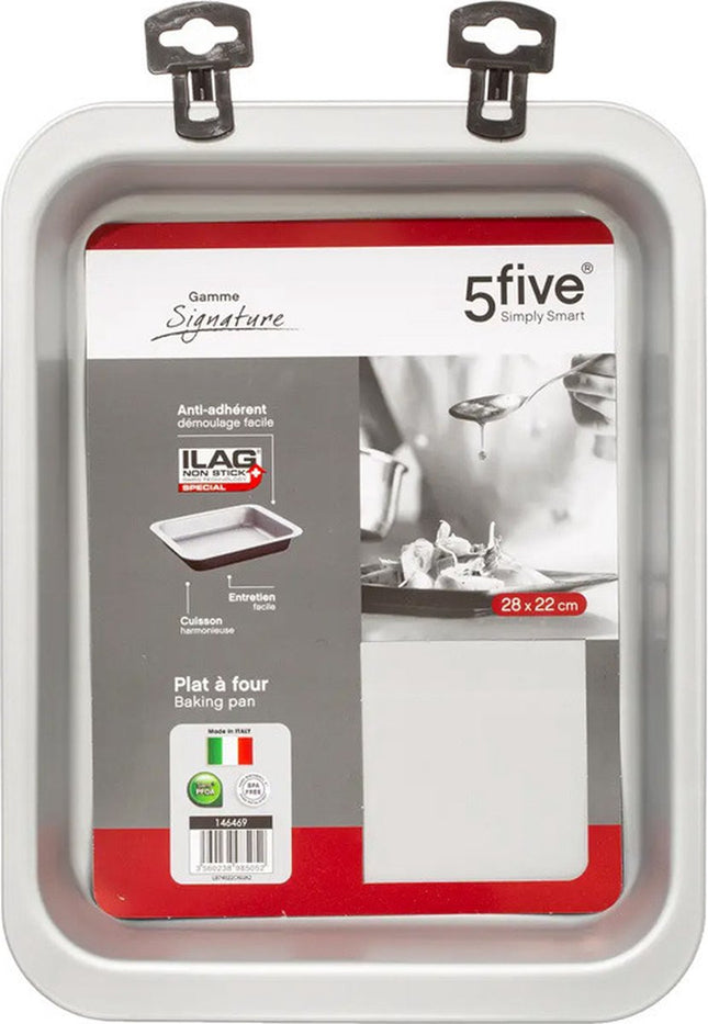 5Five Ovenschaal of bakvorm/diepe bakplaat Backery Pro - metaal - anti-aanbak laag - zwart - 28 x 22 cm