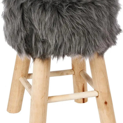 Atmosphera Bijzet krukje/zit krukje Oslo - houten onderstel/stof - grijs - D30 x H42 cm