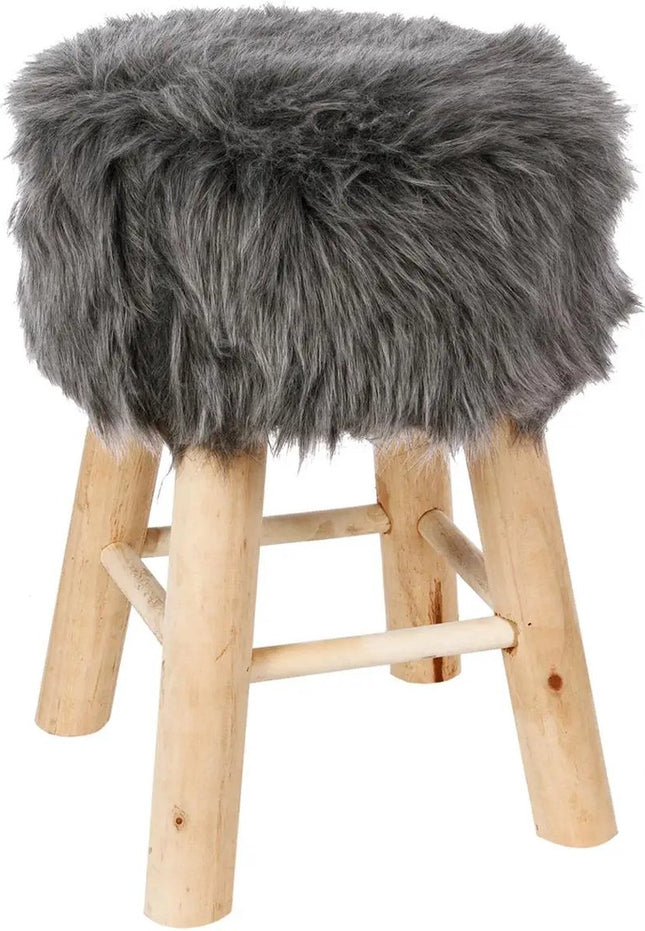Atmosphera Bijzet krukje/zit krukje Oslo - houten onderstel/stof - grijs - D30 x H42 cm