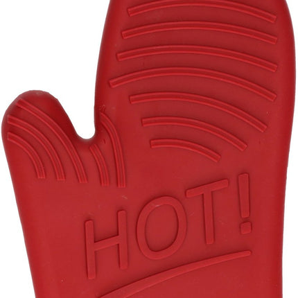 Secret de Gourmet Siliconen ovenwant/ovenhandschoen - 2x - rood - 15 x 21 cm - Pannenlap - Keukenhandschoen