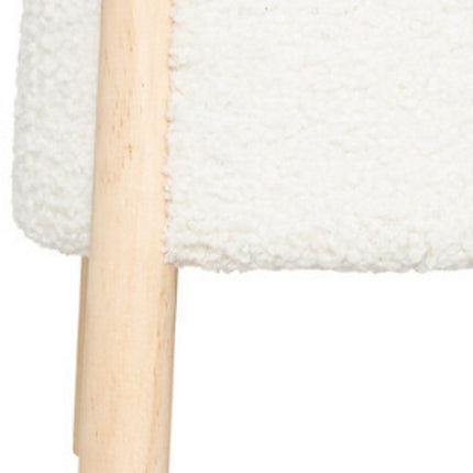 Inuit Witte Bouclé Poef Krukje - Bijzettafel met Houten Poten - 41,5 cm - Krukje - Poef - Nep wol