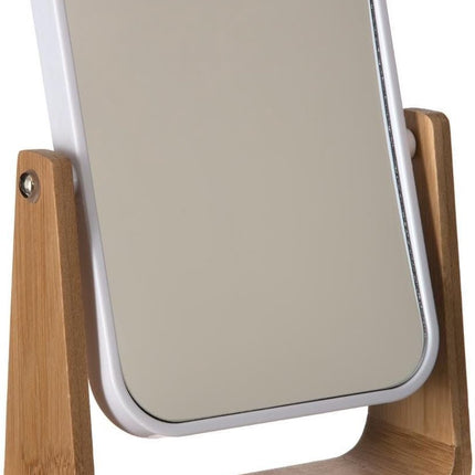 Dubbele make-up spiegel/scheerspiegel op voet 16 x 6 x 22 cm wit - Badkamer scheerspiegels op standaard