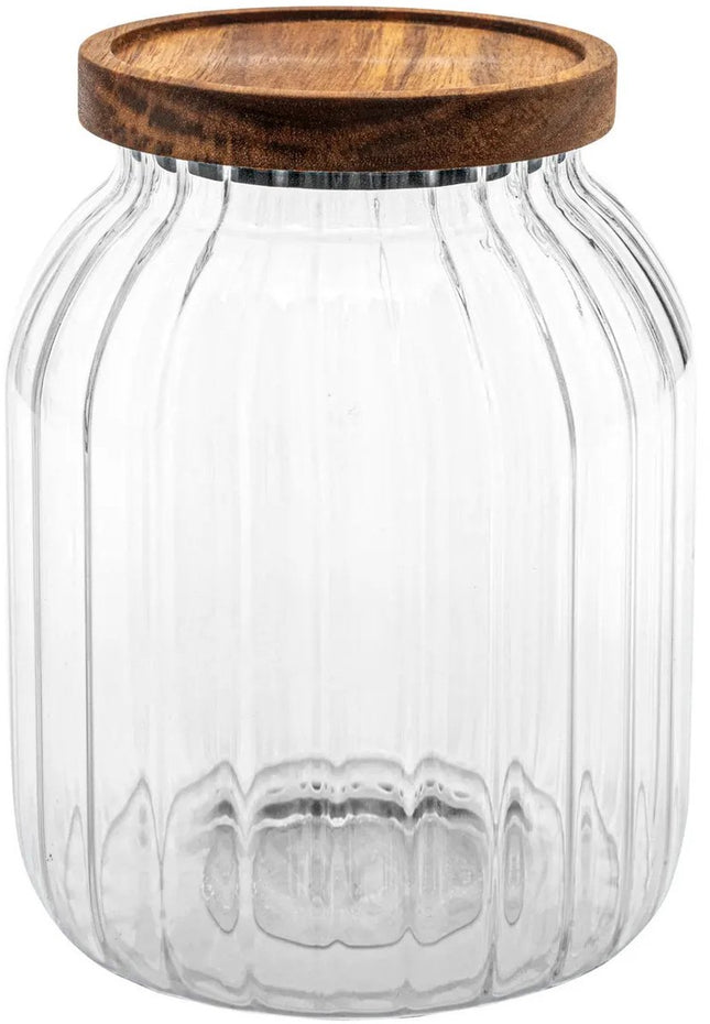 5Five voorraadpot Acacia hout - glas - 2L - 13 x 18 cm - keuken voorraadpotten - Voedsel/snoep/koekjes