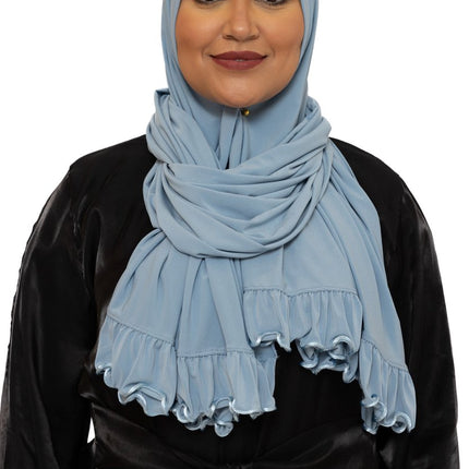 Ruffle Jersey Hoofddoek - Hijab - Riffle Sjaal - Premium - Turban - Dames Hoofddoek - Islamitisch Hoofddeksel - 70x180 cm - Kleur Hemelsblauw