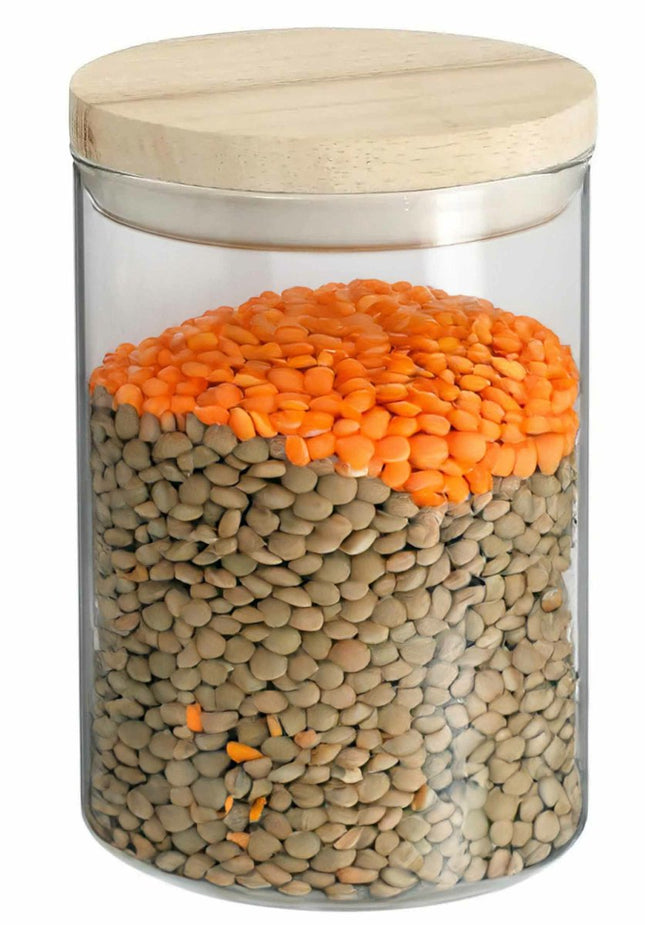 Secret de Gourmet Voorraadbus - 4x stuks - voorraadpot - 600 ml - glas - met houten deksel - voedsel - keuken