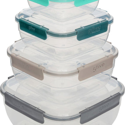 5Five Vershouddozen vierkant - Set van 4 stuks - 0,4L/0,8L/1,45L/2,35L - Multi