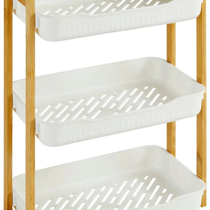 5Five Badkamer douche rekje - 3 laags - recht model - wit - kunststof/bamboe - 35 x 20 x 45 cm
