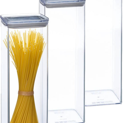 5Five Voorraadpot - 4x - keuken/voedsel - kunststof - 2000 ml - luchtdichte deksel - transparant - 10 x 10 x 27 cm