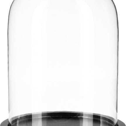 Atmosphera Home decoratie glazen stolp op houten plateau - glas/zwart - D23 x H29 cm - Woonaccessoires