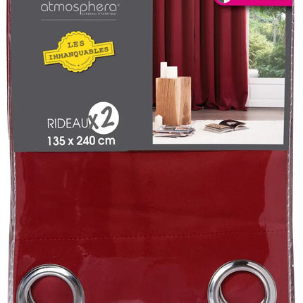Atmosphera verduisterende gordijnen - set 2x stuks - B135 x L240 cm - rood - geplooid - met ringen - kant en klaar