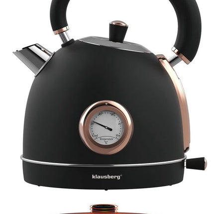 Klausberg 7905 - Retro Waterkoker - 1,8L - RVS - zwart - met thermometer