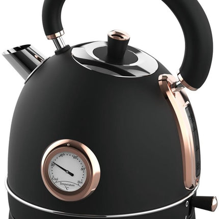 Klausberg 7905 - Retro Waterkoker - 1,8L - RVS - zwart - met thermometer