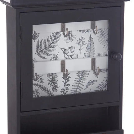 Sleutelkastje/sleutelhouder van MDF en glas zwart/wit 20 x 5,7 x 28,5 cm - Geschikt voor 9 sleutels/sleutelbossen