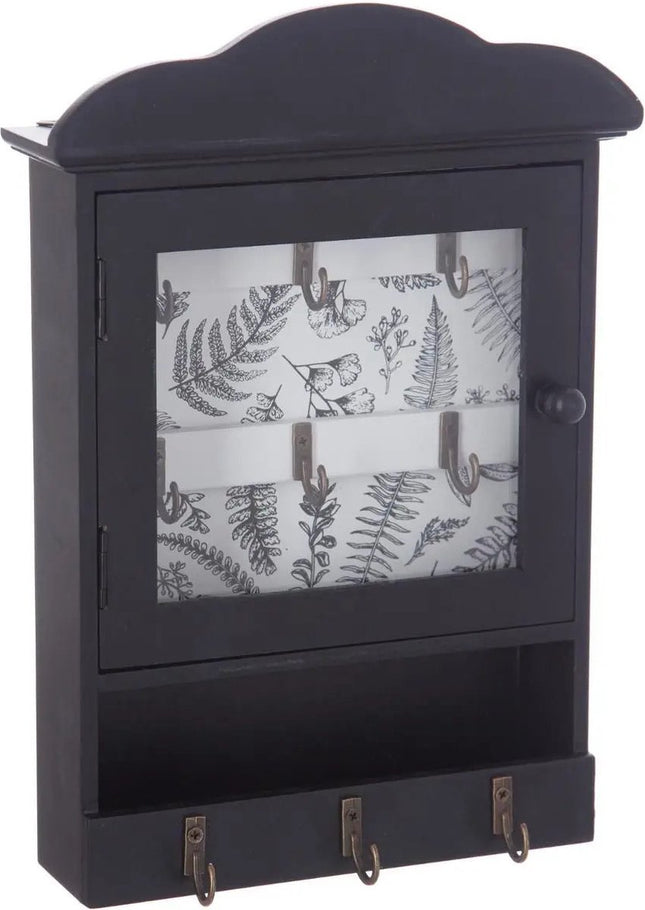 Sleutelkastje/sleutelhouder van MDF en glas zwart/wit 20 x 5,7 x 28,5 cm - Geschikt voor 9 sleutels/sleutelbossen