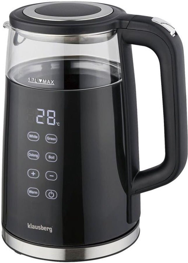 Klausberg KB-7894 Elektrische Waterkoker – 1,7 Liter, Zwart Glas, LED Bedieningspaneel, 13 Temperatuurstanden, Houd-warmfunctie