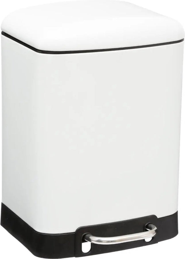 5Five Prullenbak/pedaalemmer - wit - metaal - 6 liter - 23 x 22 x 32 cm - toilet/badkamer
