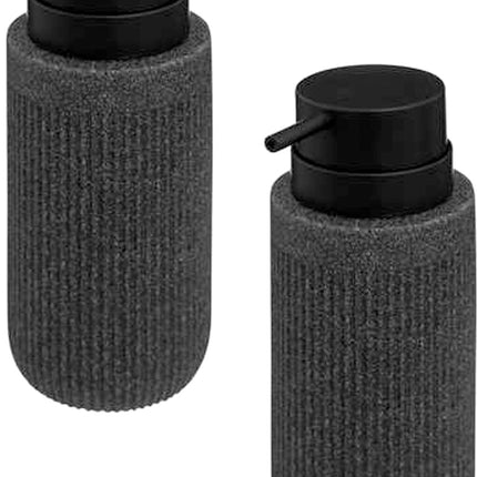 5Five Zeeppompje/zeep dispenser Onyx - 2x stuks - antraciet - polystone - 17 x 7 cm - 350 ml