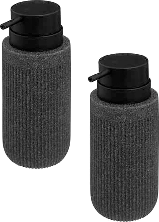 5Five Zeeppompje/zeep dispenser Onyx - 2x stuks - antraciet - polystone - 17 x 7 cm - 350 ml