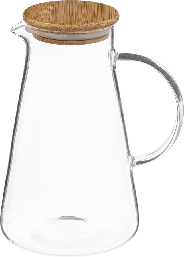 Karaf/schenkkan 1,5 liter van glas met bamboe houten deksel - Waterkan - Sapkan