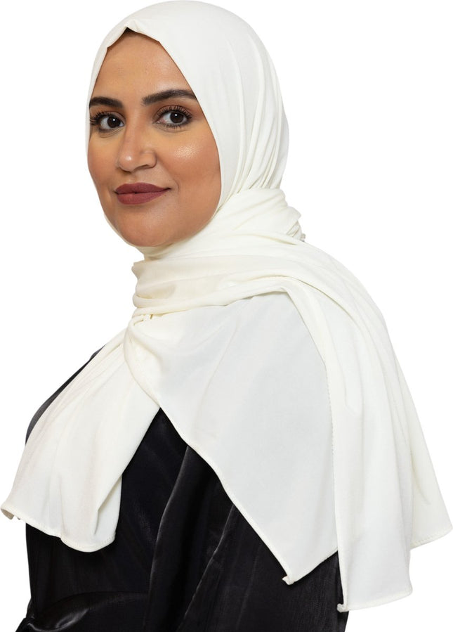Jersey Hoofddoek - Hijab - Sjaal - Turban - Dames Hoofddoek - Islamitisch Hoofddeksel - 70x180 cm - Kleur Gebroken Wit