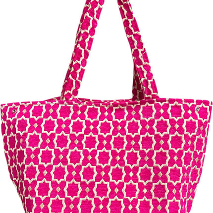 Marokkaanse Handgemaakte Fluwelen Medium Shopper met Gouden Accenten - Tote Bag - Rose