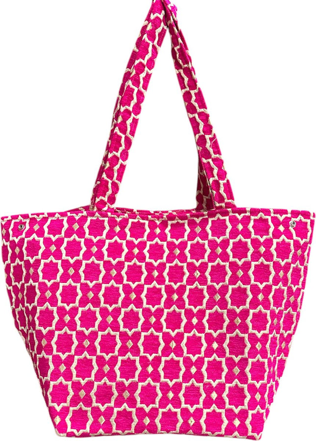 Marokkaanse Handgemaakte Fluwelen Medium Shopper met Gouden Accenten - Tote Bag - Rose